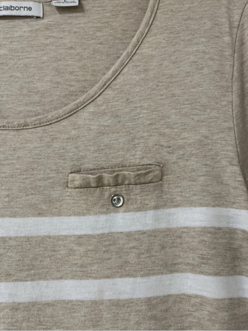 Liz Claiborne Beige and White Striped Scoop Neck 3/4 Sleeve Top - Picture 4 of 10